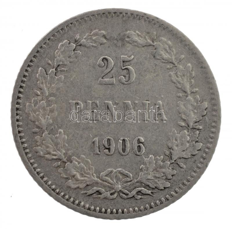 Finnország 1906L 25p Ag T:2 Finland 1906L 25 Pennia Ag C:XF Krause KM# 6.2
