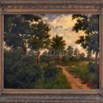 Szabó József (1890-1955): Zöldellő táj, 1932. Olaj, vászon, jelzett. Dekoratív, sérült fakeretben. 55×68,5 cm.