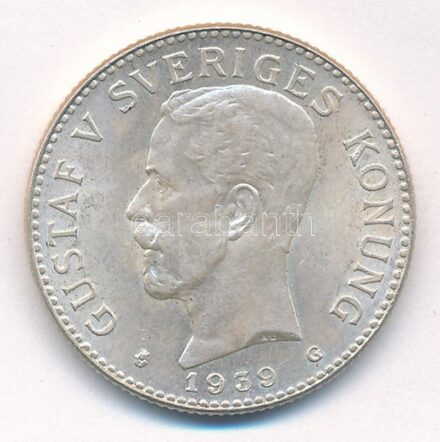 Svédország 1939. 2Kr Ag 'V. Gusztáv' T:1- Sweden 1939. 2 Kronor Ag 'Gustaf V' C:AU Krause KM# 787