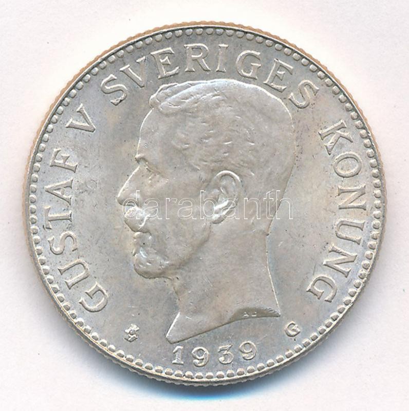 Svédország 1939. 2Kr Ag 'V. Gusztáv' T:1- Sweden 1939. 2 Kronor Ag 'Gustaf V' C:AU Krause KM# 787