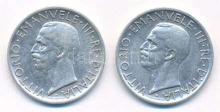 Olaszország 1927-1929. 5L Ag (2xklf) 'III. Viktor Emánuel' T:2,2- ph Italy 1927-1929. 5 Lire Ag (2xdiff) 'Vittorio Emanuele III' C:XF,VF edge error Krause KM#67