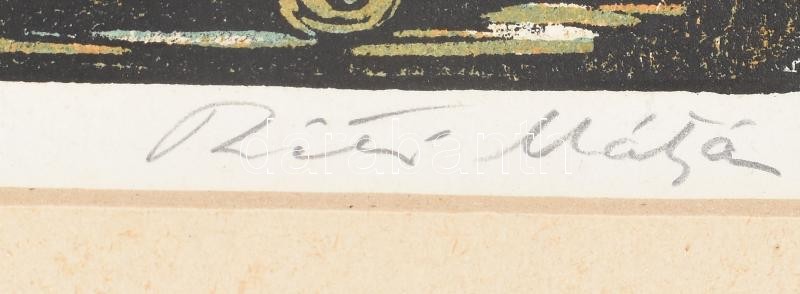 Réti Mátyás (1922-2002): Pécsi részlet. Színes linómetszet, papír, jelzett. Paszpartuban. 28x39 cm - Image 2