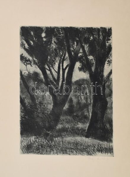 Iván Szilárd (1912-1988): Tájkép (cím nélkül). Rézkarc, papír, jelzett, 34×24,5 cm