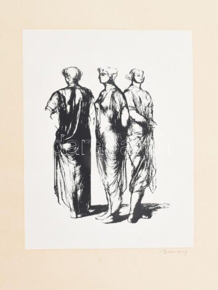 Barcsay Jenő (1900-1988): Alakok. Szitanyomat, papír, jelzett, alpszéli apró foltokkal, 32×25 cm