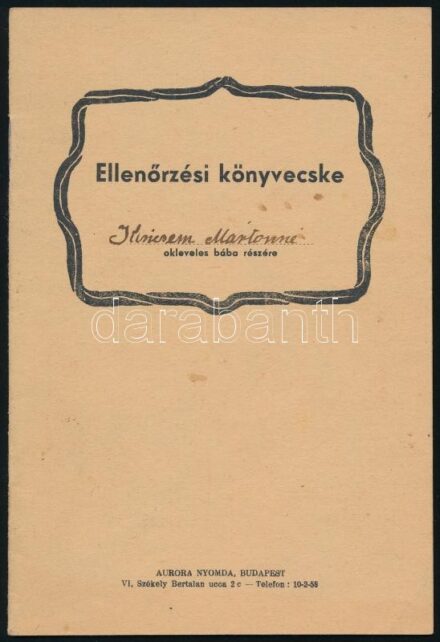cca 1930 Ellenőrzési könyvecske 16p.