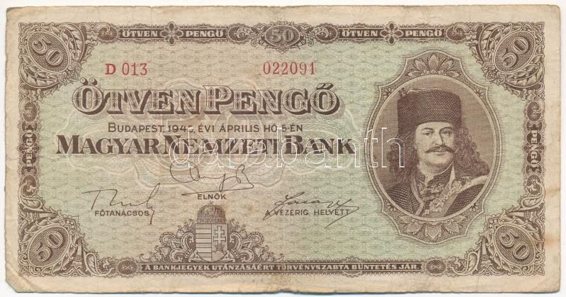 1945. 50P 'D 013 022091' T:III,III- Adamo P15