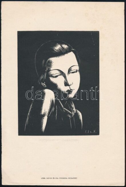 Gáborjáni Szabó Kálmán (1897-1955): Art deco hölgy. Fametszet, papír, jelzett a metszeten, Löbl Dávid és Fia nyomása, 14×11 cm