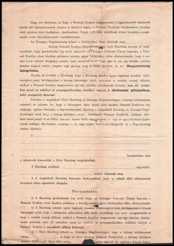 cca 1930 Nemzeti Ereklye Helyi Bizottsága kitöltetlen jegyzőkönyv minta - Image 2