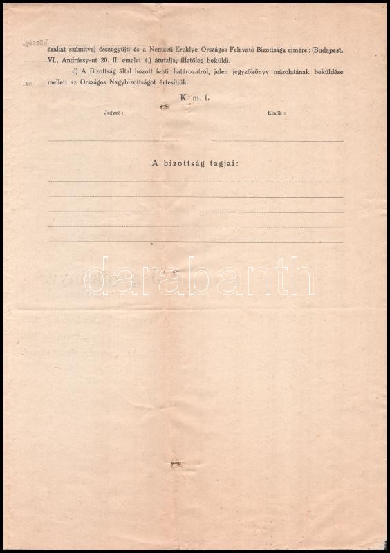 cca 1930 Nemzeti Ereklye Helyi Bizottsága kitöltetlen jegyzőkönyv minta - Image 3