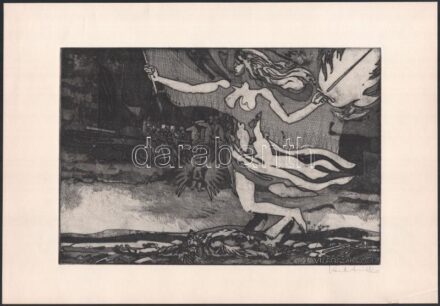 Konstantin László (1930-): Világszabadság. Rézkarc, papír. Jelzett. 19,5x29 cm