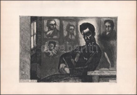Barczi Pál (1933-2003): Március előtt (Petőfi Sándor portréja). Rézkarc, papír, jelzett. 19,5x29 cm