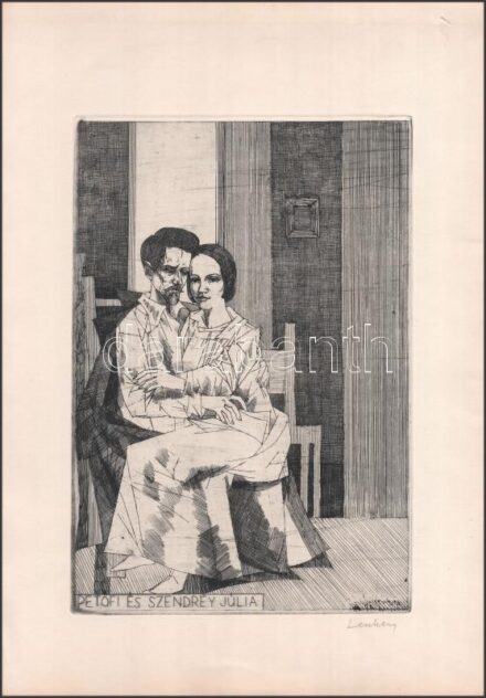 Lenkey Zoltán (1936-1983): Petőfi és Szendrey Júlia. Rézkarc, papír, jelzett. 28,5x19,5cm