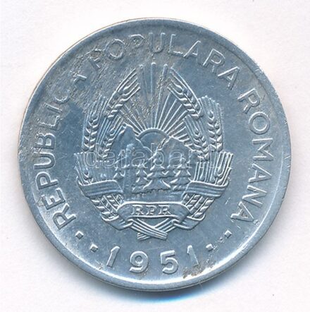 Románia 1951. 20L Al T:2- anyaghiba Romania 1951. 20 Lei C:VF material error