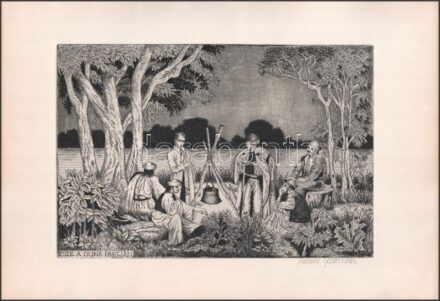 Molnár Gabriella (1940-): Este a Duna partján. Rézkarc, papír, jelzett, 20×29,5 cm