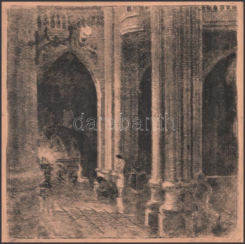 Molnár Béla (1904-1971): Újvidék. Rézkarc, papír, jelzett, 20x20 cm - Image 2