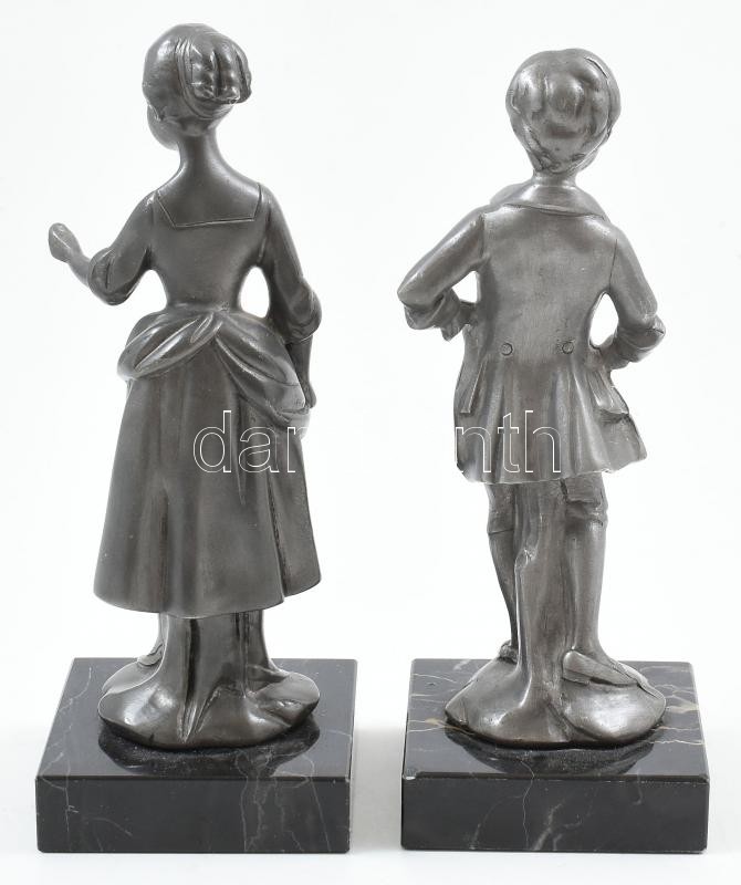 Jelzés nélkül: Szoborpár. Ón, márvány talapzaton. 18 cm - Image 3