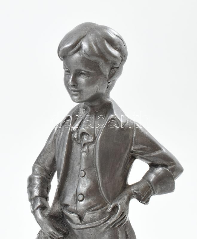 Jelzés nélkül: Szoborpár. Ón, márvány talapzaton. 18 cm - Image 4
