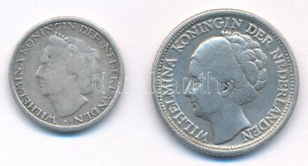 Curacao 1944D 1/4G Ag + 1948. 1/10G Ag 'I. Vilma' T:2- Curacao 1944D 1/4 Gulden Ag + 1948. 1/10 Gulden Ag 'Wilhelmina I' C:VF
