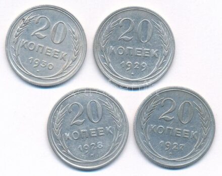 Szovjetunió 1927-1930. 20k Ag (4xklf) T:2,2- Soviet Union 1927-1930. 20 Kopeks Ag (4xdiff) C:XF,VF Krause Y#88