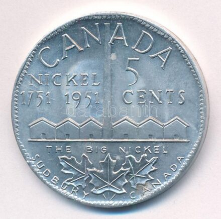 Kanada 1951. 5c Al 'Az ötcentes (Nickel) kétszáz éves évfordulója' zseton (38mm) T:1- Canada 1951. 5 Cents Al 'Nickel Bicentennial' token (38mm) C:AU C:XF