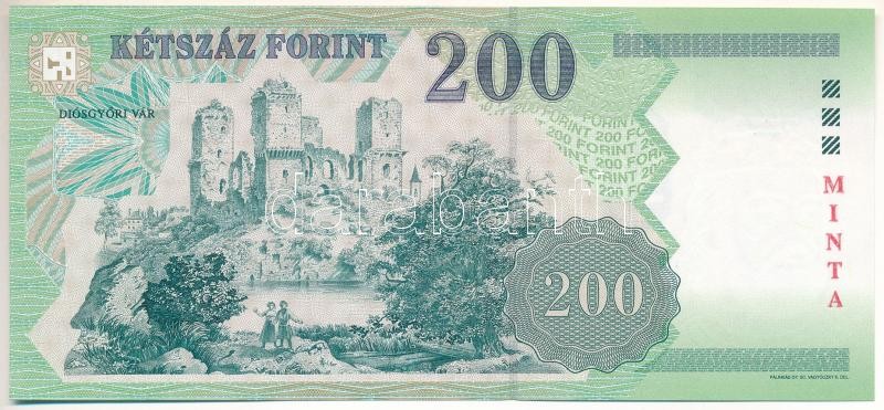 1998. 200Ft 'MINTA' felülnyomással, 'FA 0000327' sorszámmal T:I / Hungary 1998. 200 Forint with 'MINTA' overprint, and 'FA 0000327' serial number C:UNC Adamo F53M2 - Image 2