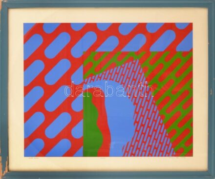 Deim Pál (1932-2016): Zöld bábu, 1982. Szitanyomat, papír, jelzett, számozott: 29/40. Üvegezett, kopott fakeretben, 40×50 cm. / Pál Deim (1932-2016): Green puppet, 1982. Screenprint on paper, signed. Numbered: 29/40. Framed with glass.