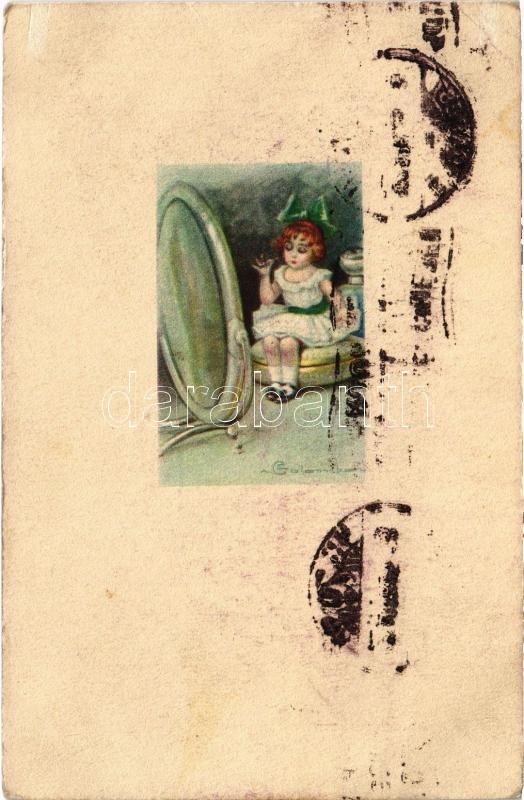 1922 Italian lady art postcard, mirror. 614M-1. s: Colombo (EK)