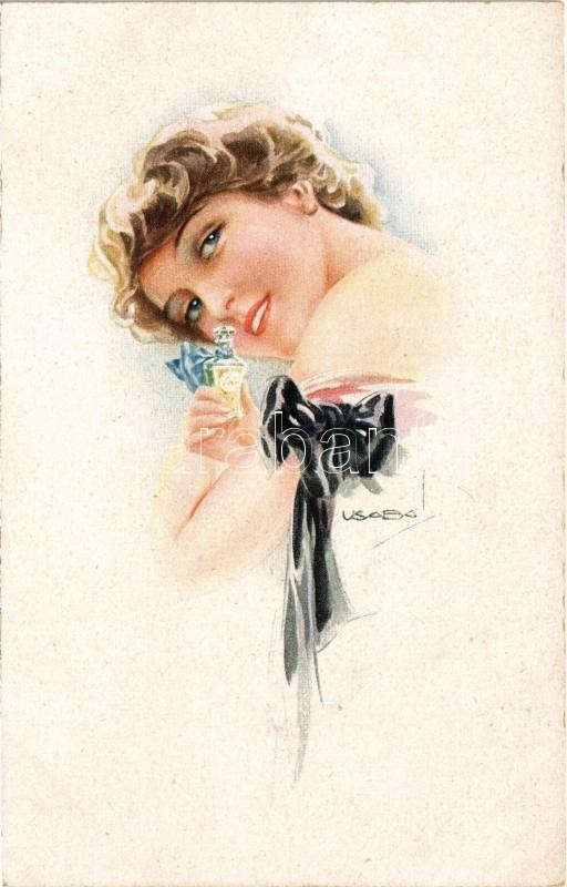 Lady art postcard, perfume. 'ERKAL' No. 314/3. s: Usabal (EK)