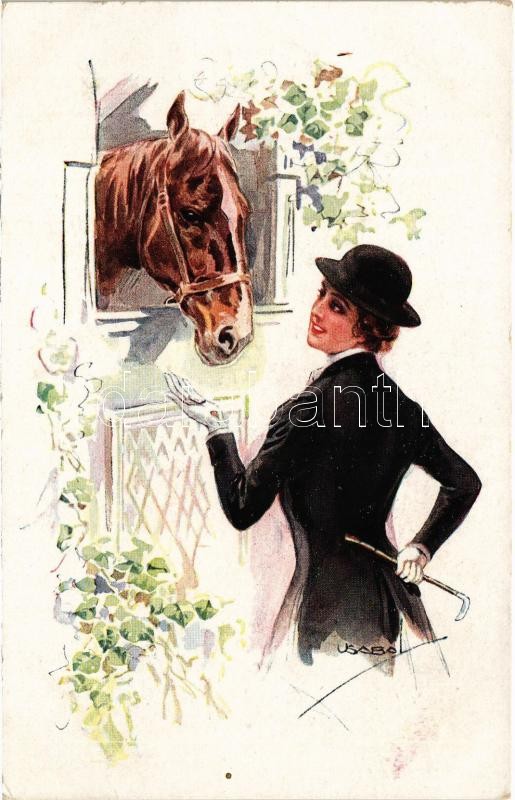 Lady art postcard, horse. 'ERKAL' No. 320/6. s: Usabal (EK)