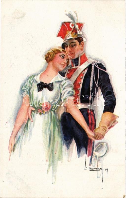 Lady art postcard, romantic couple. 'ERKAL' No. 330/1. s: Usabal