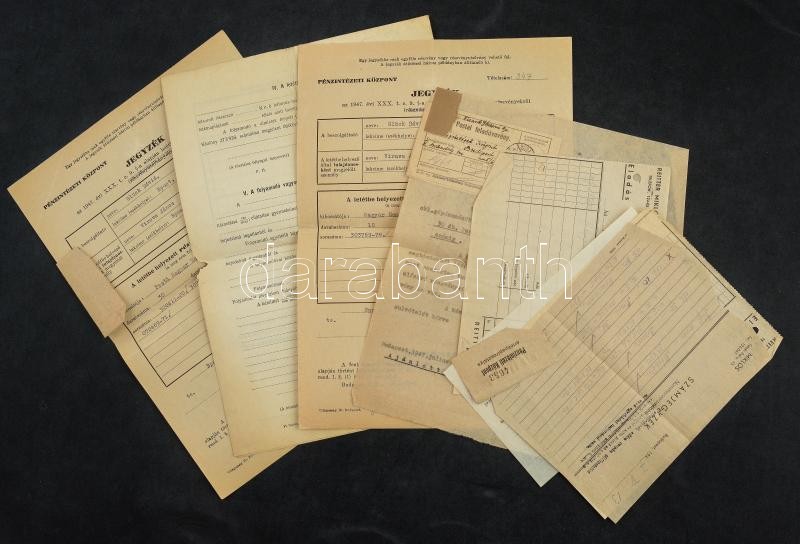 8db klf részvénnyel kapcsolatos papírtétel, közte számjegyzék, jegyzék, elismervény T:III
