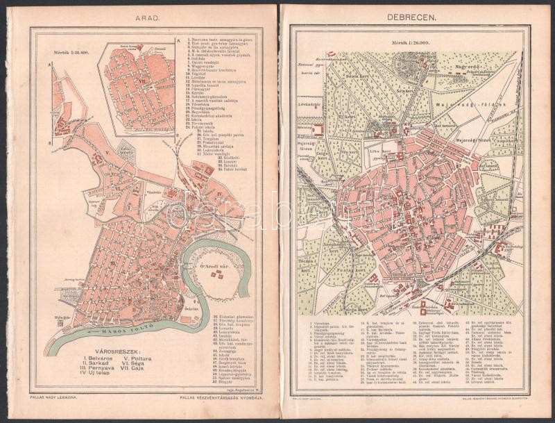 cca 1900-1940 46 db vegyes térkép, többségében a Pallas Nagy Lexikonából, néhány vármegye térképpel (Arad, Eszertgom, Abaúj-Torna, Alsó-Fehér), néhány város (Budapest belső területe, Esztergom, Arad, Debrecen), Déli vasút, - Image 3