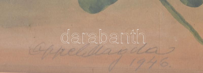 Oppel Magda (1884-?): Csendélet. Akvarell, papír, jelzett. Dekoratív, szecessziós stílusú üvegezett fakeretben, 80×70 cm - Image 2