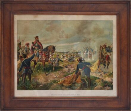 Bocskay István szabadságharcza 1606-ban. Kromolitográfia, papír, jelzés nélkül. 1910 körül. Bilkei Dezső és Radovánovics János, Debrecen, kiadása. Globus Műintézet, Bp. Foltos. Üvegezett fakeretben, 45×61,5 cm