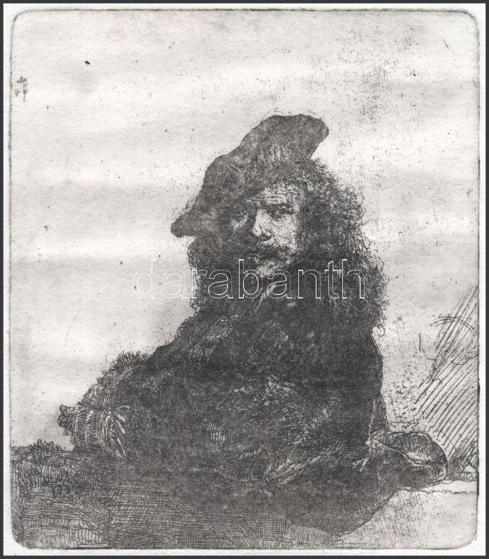 Jelzés nélkül, Rembrandt után: Önarckép. Rézkarc, papír. XX. sz. második fele. 20,5x18 cm - Image 2