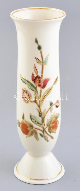 Zsolnay virágmintás porcelán váza, kézzel festett, jelzett, hibátlan, m: 27 cm