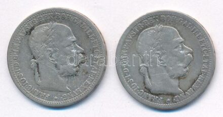 Ausztria 1898-1899. 1K Ag (2xklf) 'Ferenc József' T:2-,3 patina Austria 1898-1899. 1 Corona Ag (2xdiff) 'Franz Joseph' C:VF,F patina Krause KM#2804