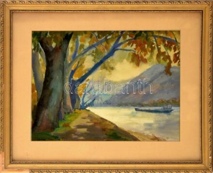 Szilágyi Ilona (1904-1985): Visegrád, Dunakanyar. Akvarell, papír, jelezve balra lent. Üvegezett, sérült fakeretben. 28×38 cm