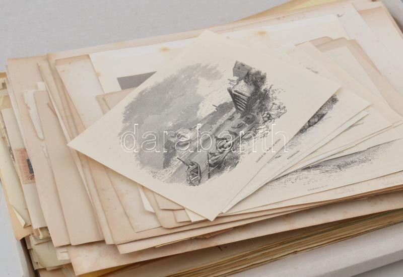350 db régi papír mappában, közte metszetek, számlák, stb. - Image 3