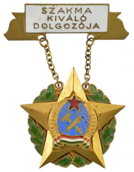~1950. 'Szakma kiváló dolgozója' babérkoszorús, Rákosi-címeres, aranyozott, zománcozott bronz kitüntetés T:2