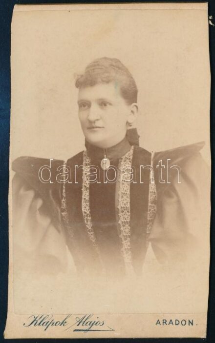 cca 1870 Elegáns hölgy portréja, keményhátú fotó Klapok Alajos aradi műterméből, vágott karton, 10,5×6,5 cm