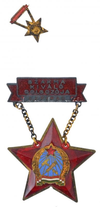 ~1950. 'Szakma kiváló dolgozója - Gépipar' Rákosi-címeres zománcozott kitüntetés hátlapon '50516' sorszámmal, miniatűrrel, eredeti tokban T:2