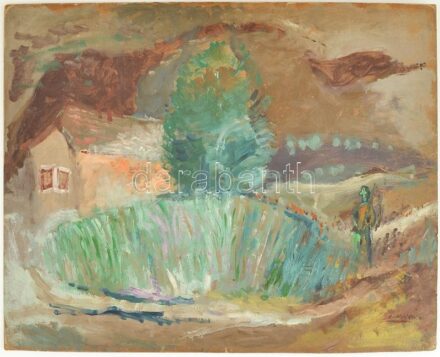Marosán Gyula (1915-2003): Zebegény. Olaj, karton. Jelezve jobbra lent. Vetemedett. Apró sérülésekkel a szélén. Hátoldala foltos. 49×59,5 cm