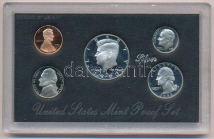 Amerikai Egyesült Államok 1993S 1c - 1/2$ Ag (5xklf) ezüst proof szett eredeti műanyag dísztokban T:PP USA 1993S 1 Cent -1/2 Dollar Ag (5xdiff) 'United States Silver Proof Set' in original plastic hardcase C:PP