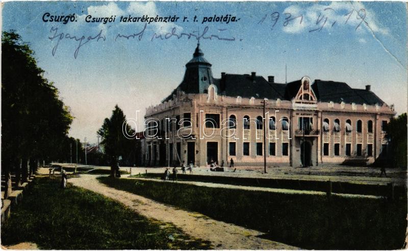 1931 Csurgó, Takarékpénztár rt. palotája. Kasztl Bertalan kiadása (EB)