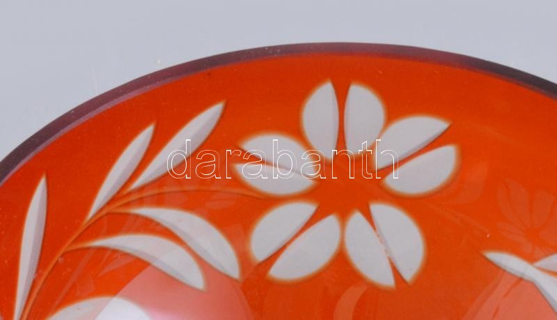 Retro piros üvegtál, virág ornamentikával, 7x14 cm - Image 2