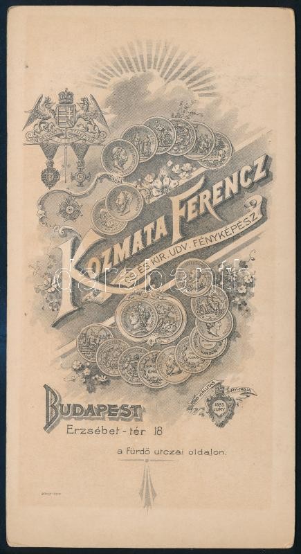 cca 1880 Női portré, keményhátú fotó Kozmata Ferenc budapesti műterméből, 20,5×10,5 cm - Image 2