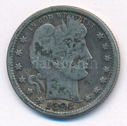 Amerikai Egyesült Államok 1892. 1/4$ Ag 'Barber' T:3 USA 1892. 1/4 Dollar Ag 'Barber' C:F Krause KM#114