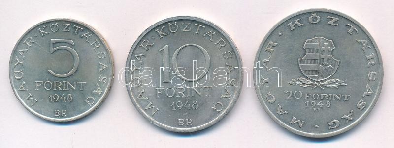 1948. 5Ft Ag 'Petőfi' + 10Ft Ag 'Széchenyi' + 20Ft Ag 'Táncsics' 'Szabadságharc sor' T:1-,2 Adamo EM1, EM2, EM3 - Image 2