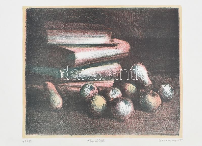 Baranyay András (1938-2016): Táplálék. Litográfia, papír. Jelzett, számozott: 71/80. Lap széle kissé foltos. 37×44,5 cm